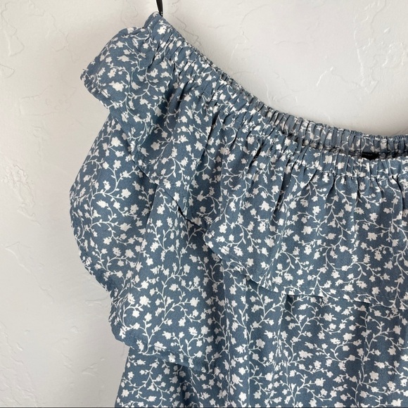 Forever 21 Floral Printed Strapless Ruffle Mini Dress in‎ Blue Faux Wrap Front M - Picture 3 of 8